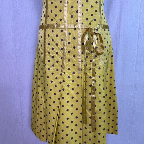 Barami Womens  Dress Yellow Polka Dot Tie Waist Fit and Flare Size 8 Mini E432 - Picture 3 of 15